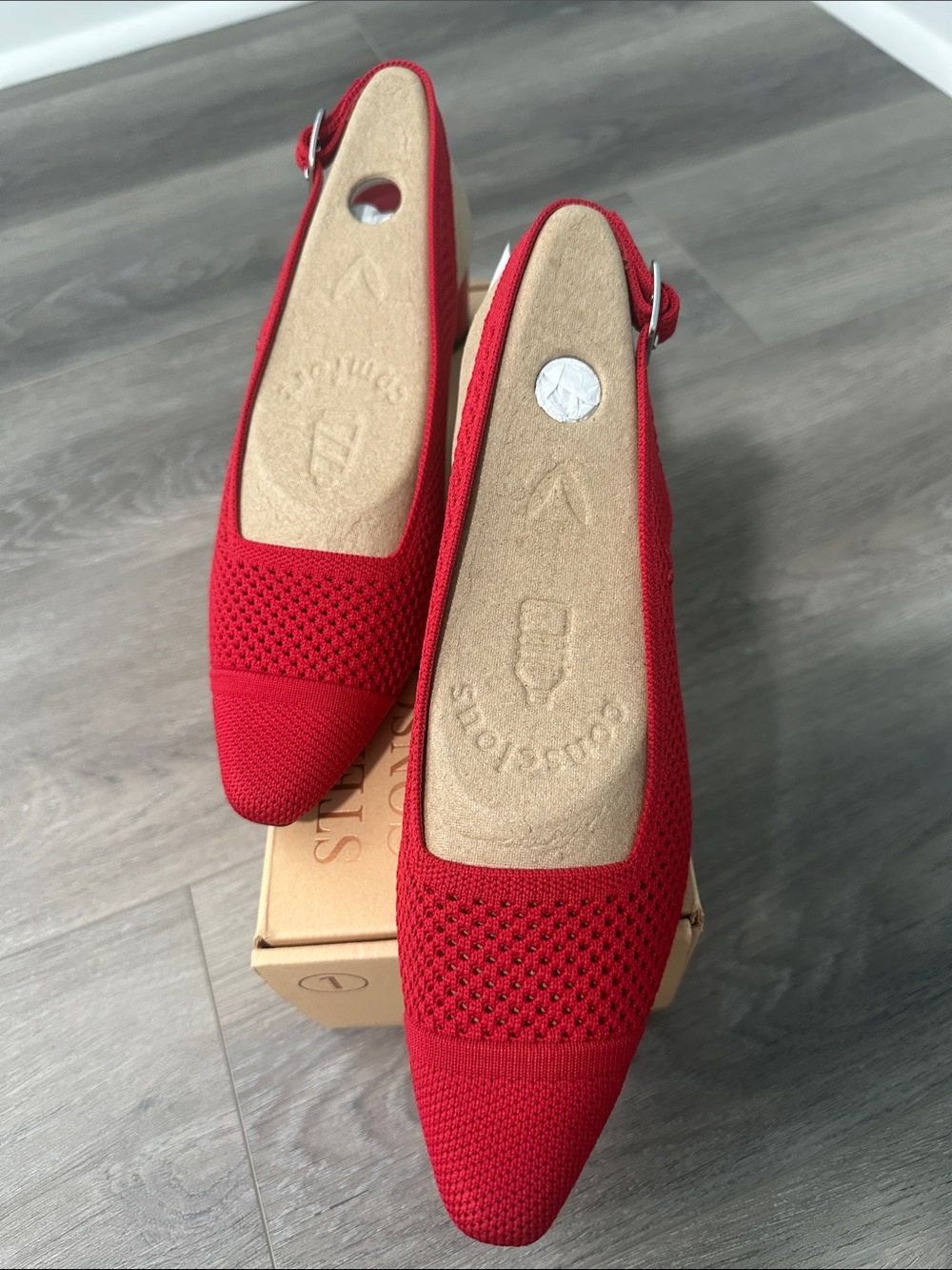 Women's Red Knit Pointed Slingback Flats with Cushioned Footbed